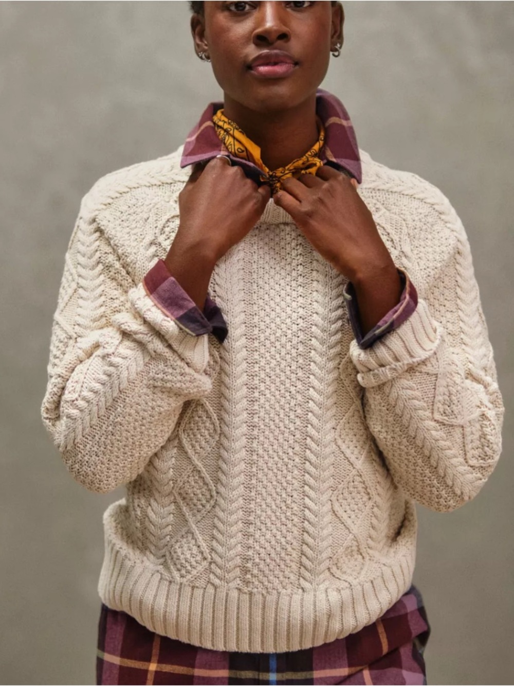 L.L. Bean Women's Signature Cotton Fisherman Sweater, Crewneck Size Medium Beige